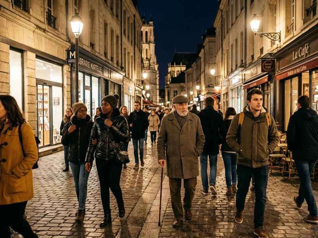 amiens scène nocturne piétons